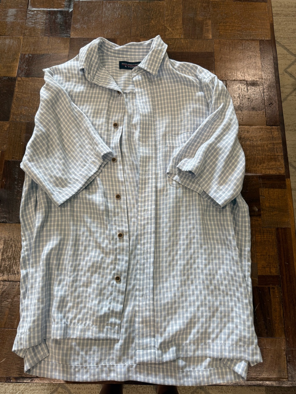 Roundtree & Yorke Light Blue and White Gingham Button-Down Shirt